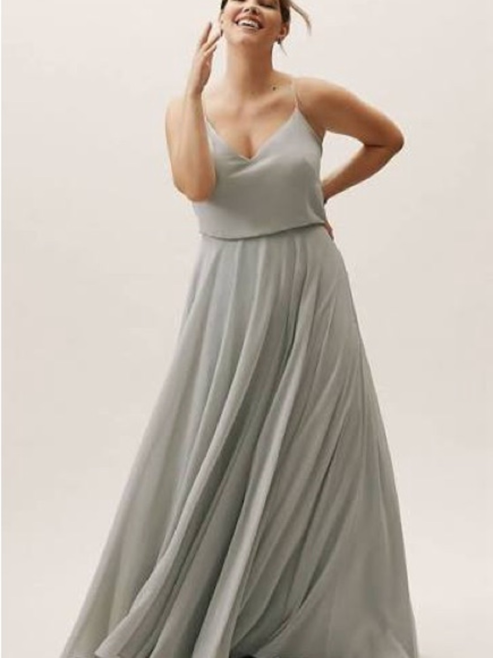 Jenny Yoo Sage Gray Chiffon Spaghetti Strap Maxi Dress